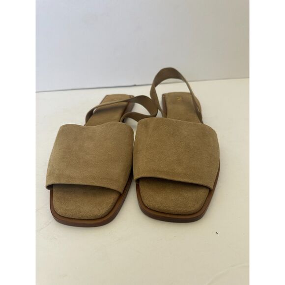 Zara Flat Leather Sandals With Heel Strap Sandy Brown Size 39/8.5 - Picture 5 of 8